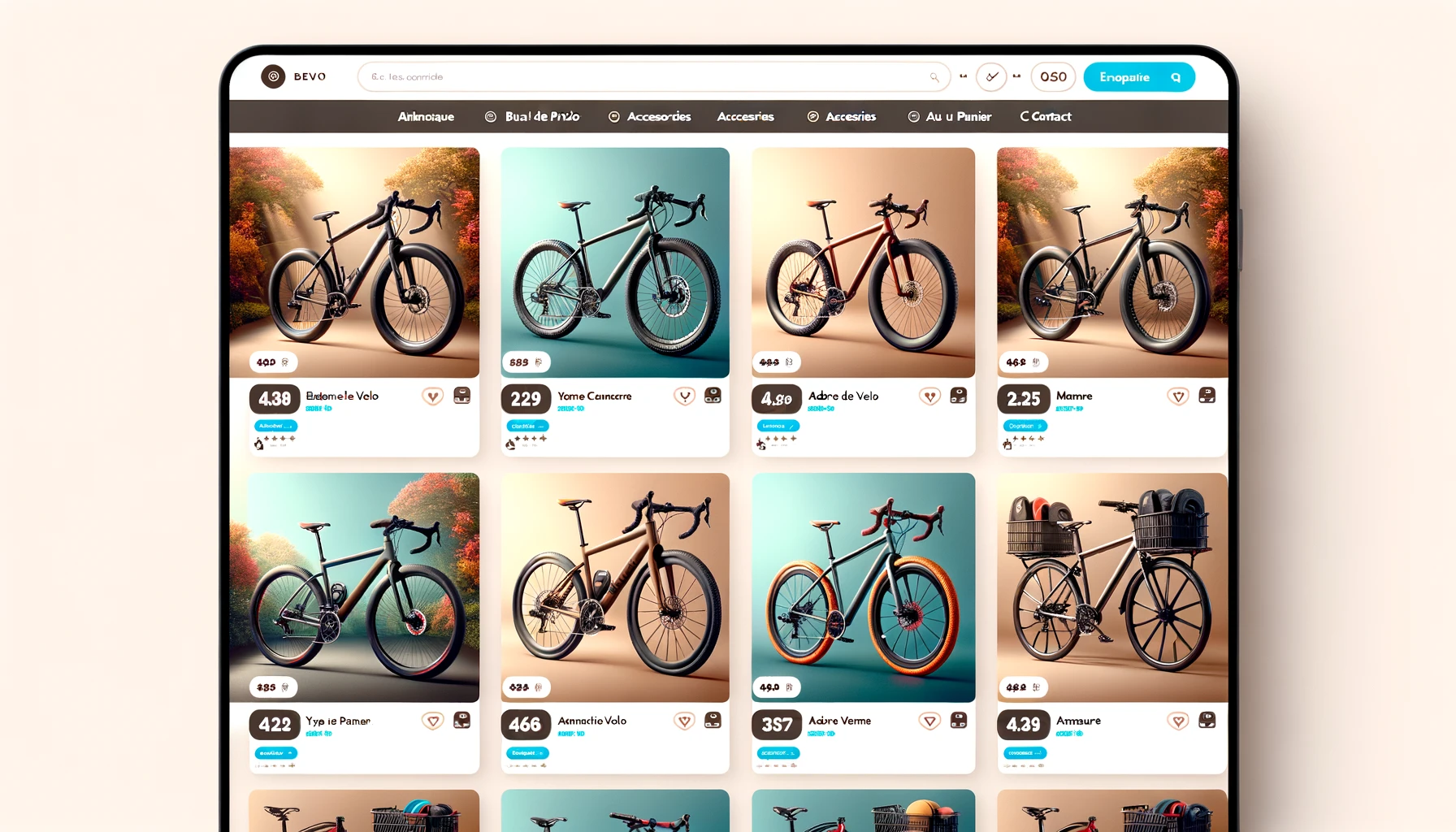 page de site e-commerce vendant des vélo